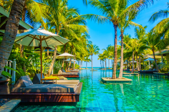Beautiful luxury swimming pool in hotel pool resort - Boost up color Processing